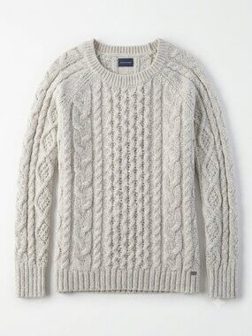 American Eagle Cream Chunky Cable Knit Shimmer Sweater Size Small